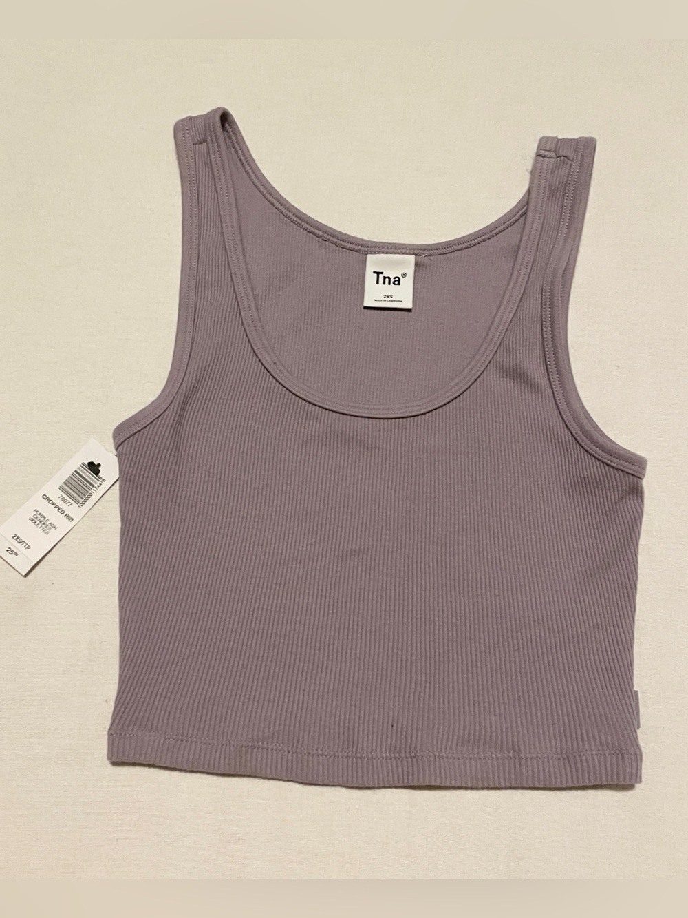 Aritzia Tna Cropped Rib Tank Top Purple Ash 2XS